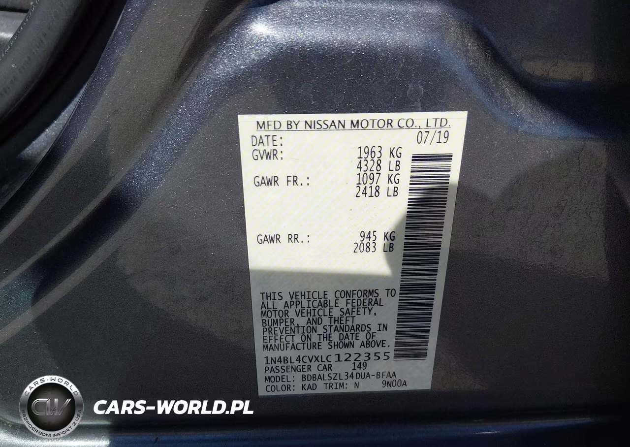 2020 Nissan Altima Sr Fwd VIN:1N4BL4CVXLC122355 - 9