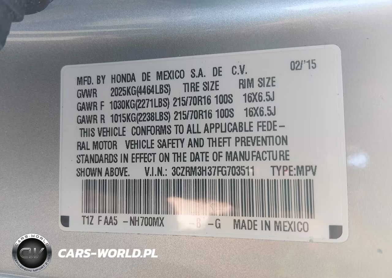 2015 Honda Cr-V Lx VIN:3CZRM3H37FG703511 - 9