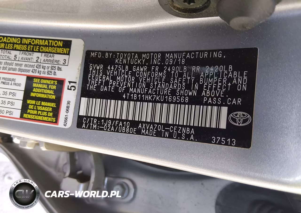 2019 Toyota Camry Le VIN:4T1B11HK7KU169568 - 9
