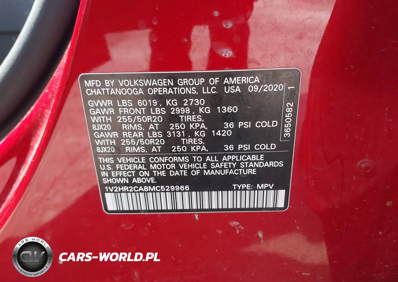 2021 Volkswagen Atlas 3.6L V6 Se W-Technology VIN:1V2HR2CA8MC529966 - 9
