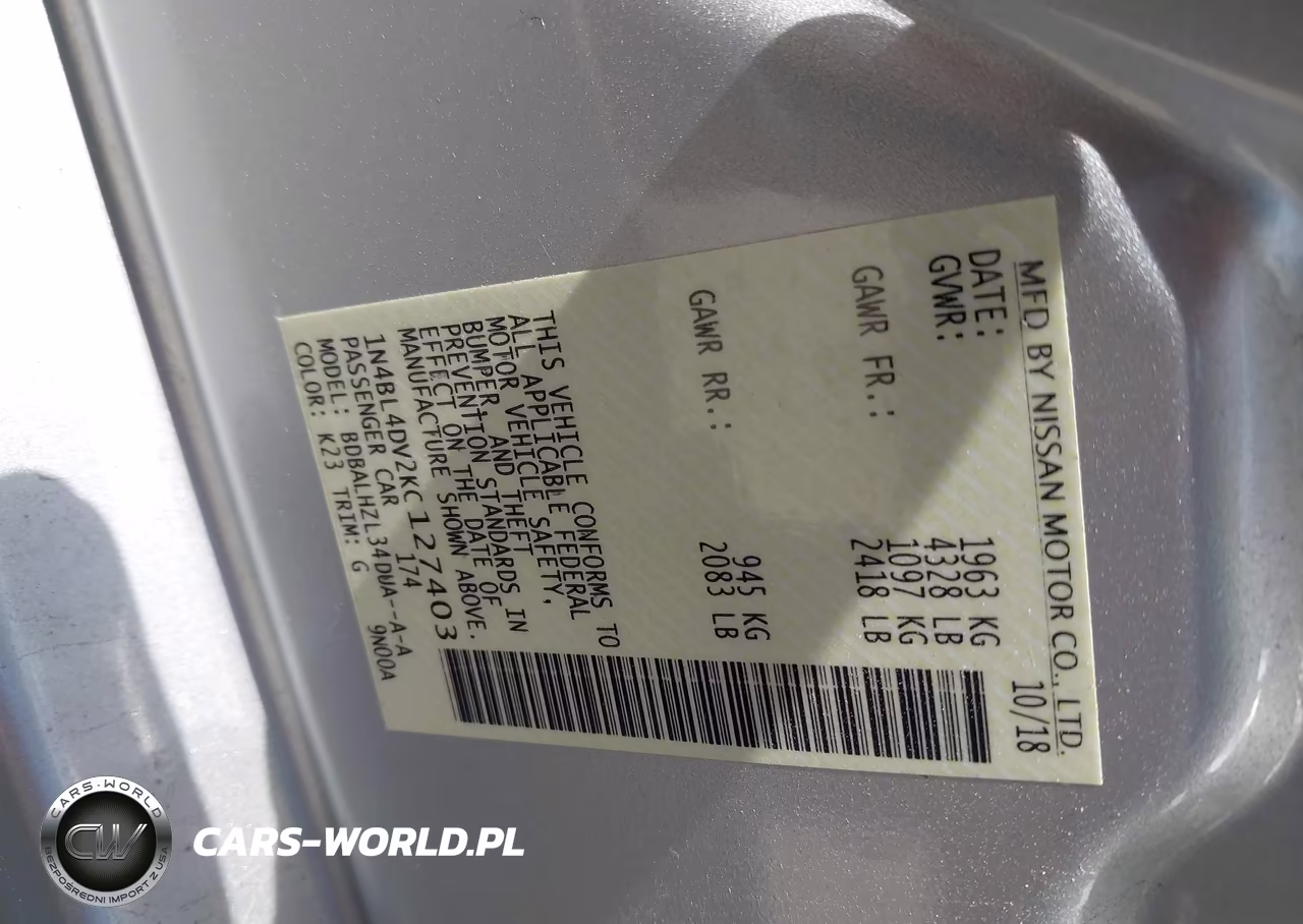 2019 Nissan Altima 2.5 Sv VIN:1N4BL4DV2KC127403 - 9