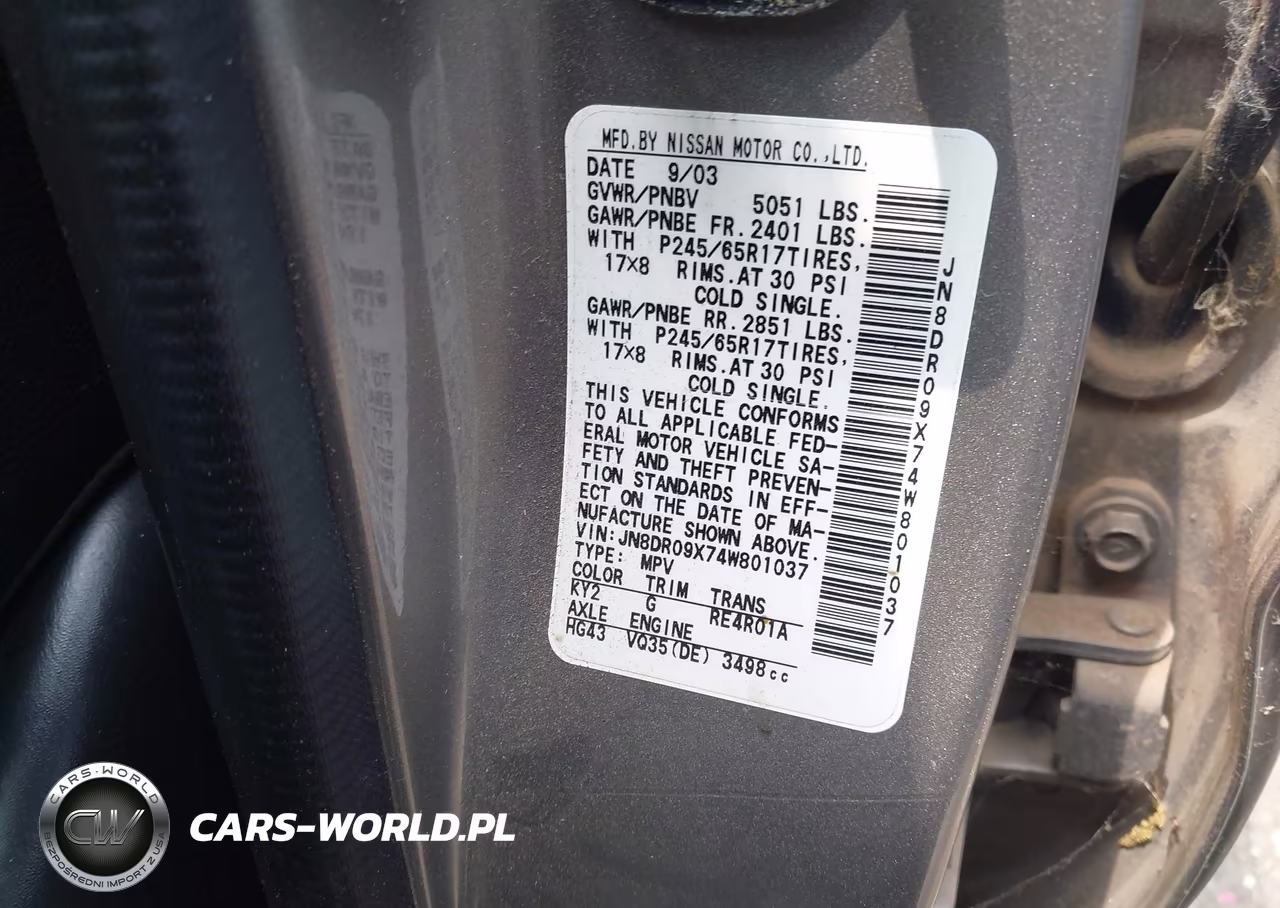 2004 Nissan Pathfinder Le Platinum VIN:JN8DR09X74W801037 - 9