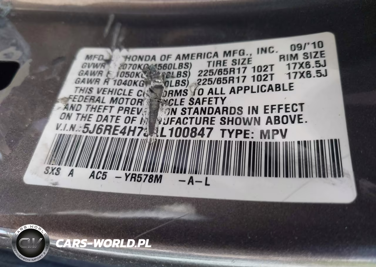 2010 Honda Cr-V Ex-L VIN:5J6RE4H73AL100847 - 9