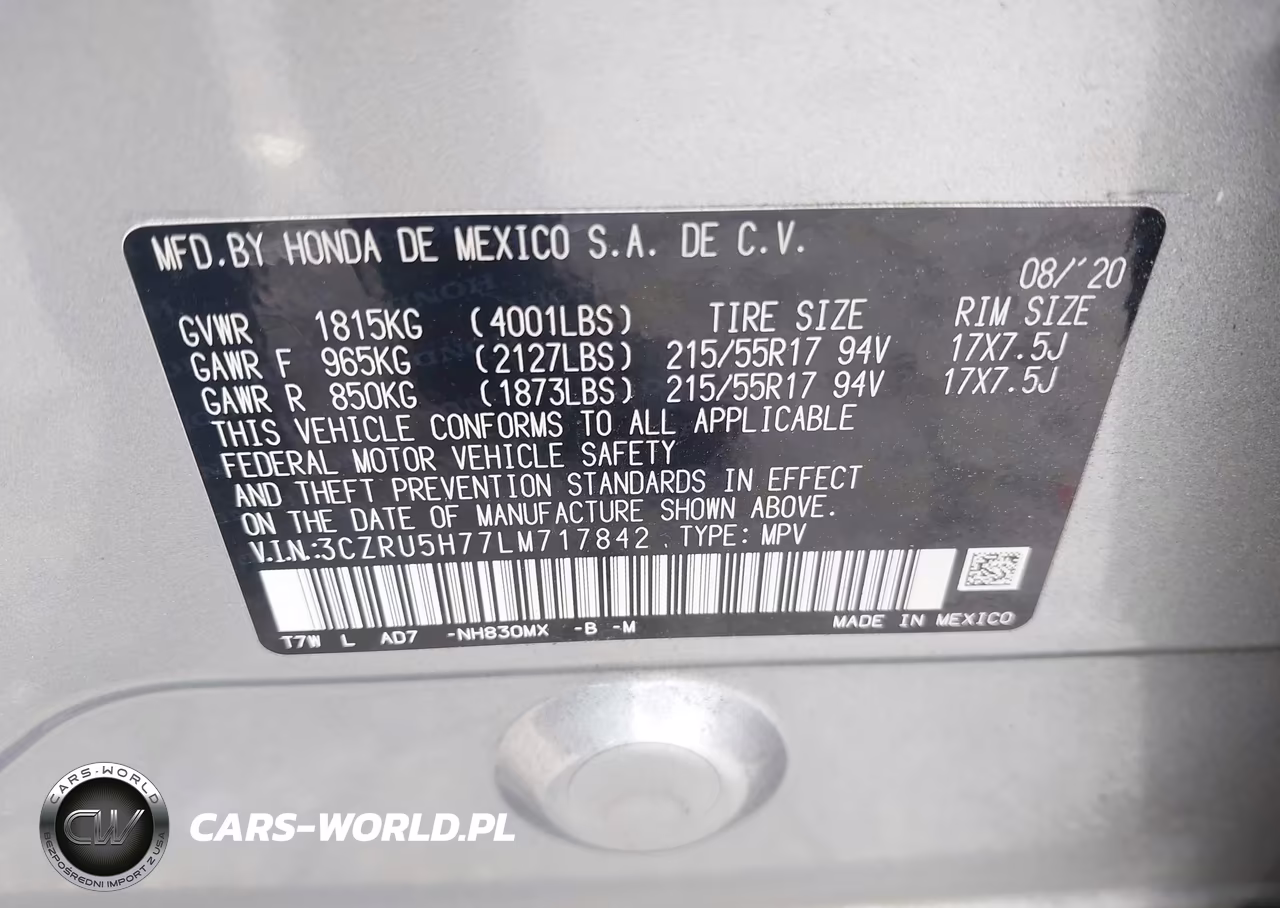 2020 Honda Hr-V 2Wd Ex-L VIN:3CZRU5H77LM717842 - 9