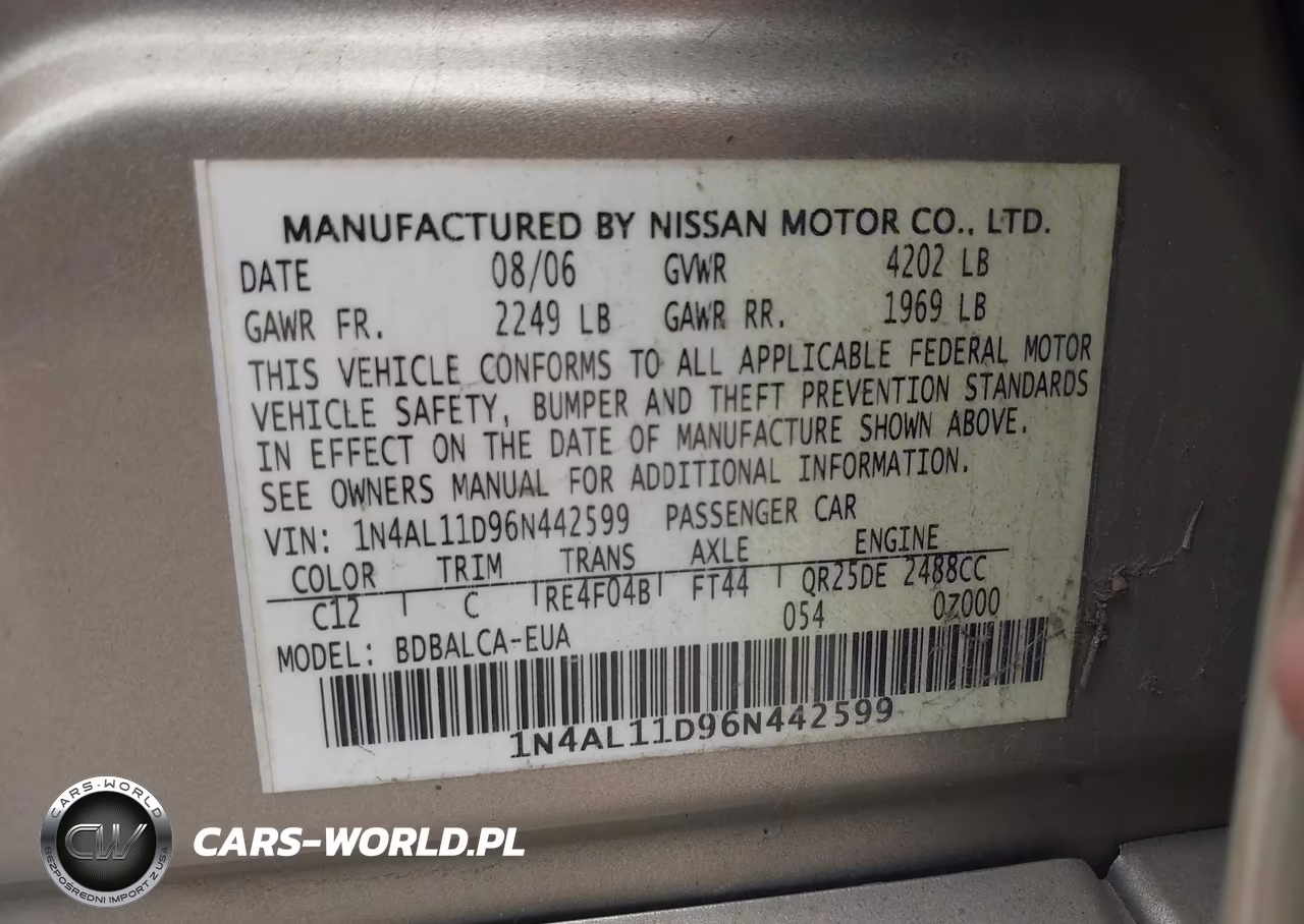 2006 Nissan Altima 2.5 S VIN:1N4AL11D96N442599 - 9