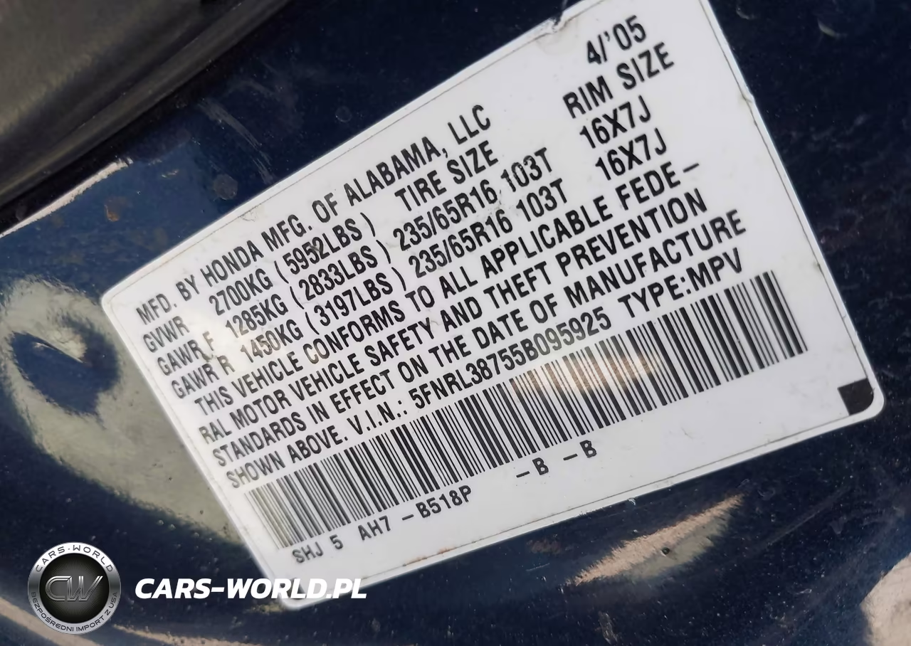 2005 Honda Odyssey Ex-L VIN:5FNRL38755B095925 - 9