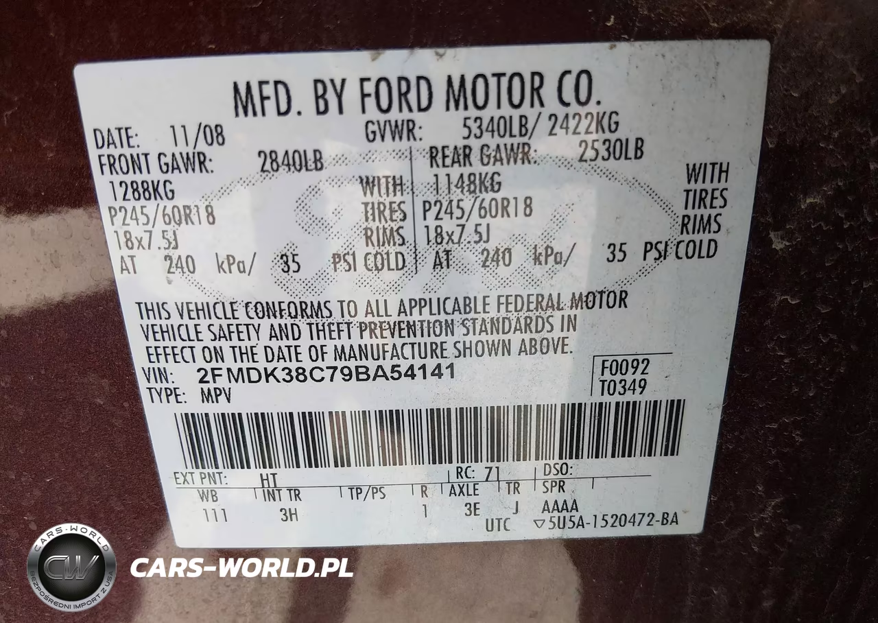 2009 Ford Edge Sel VIN:2FMDK38C79BA54141 - 9