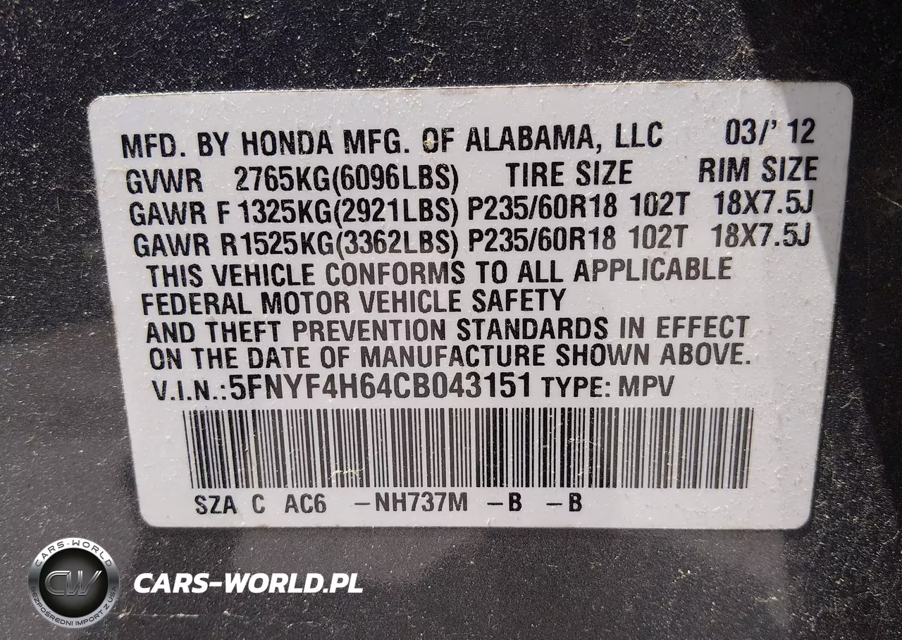 2012 Honda Pilot Ex-L VIN:5FNYF4H64CB043151 - 9