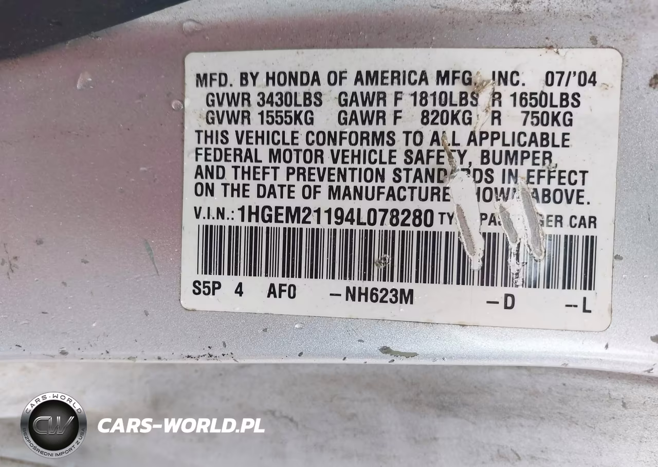2004 Honda Civic Vp VIN:1HGEM21194L078280 - 9