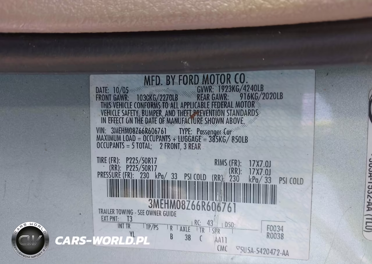 2006 Mercury Milan I4 Premier VIN:3MEHM08Z66R606761 - 9
