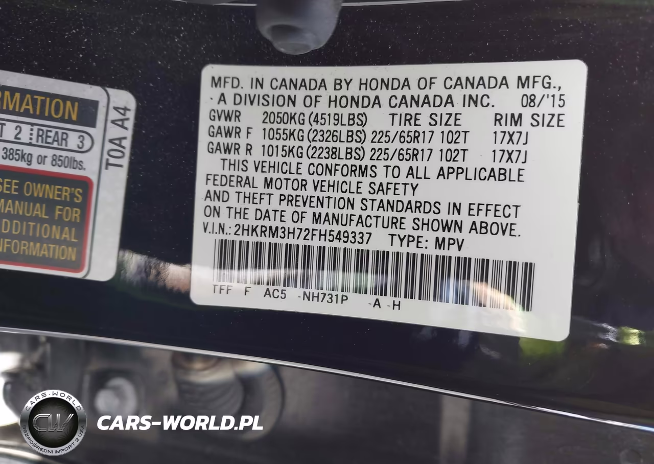 2015 Honda Cr-V Ex-L VIN:2HKRM3H72FH549337 - 9