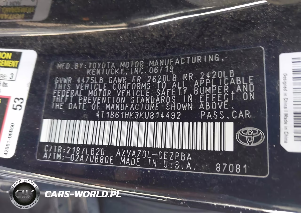 2019 Toyota Camry Xse VIN:4T1B61HK3KU814492 - 9