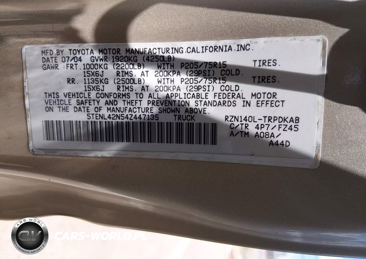 2004 Toyota Tacoma VIN:5TENL42N54Z447135 - 9