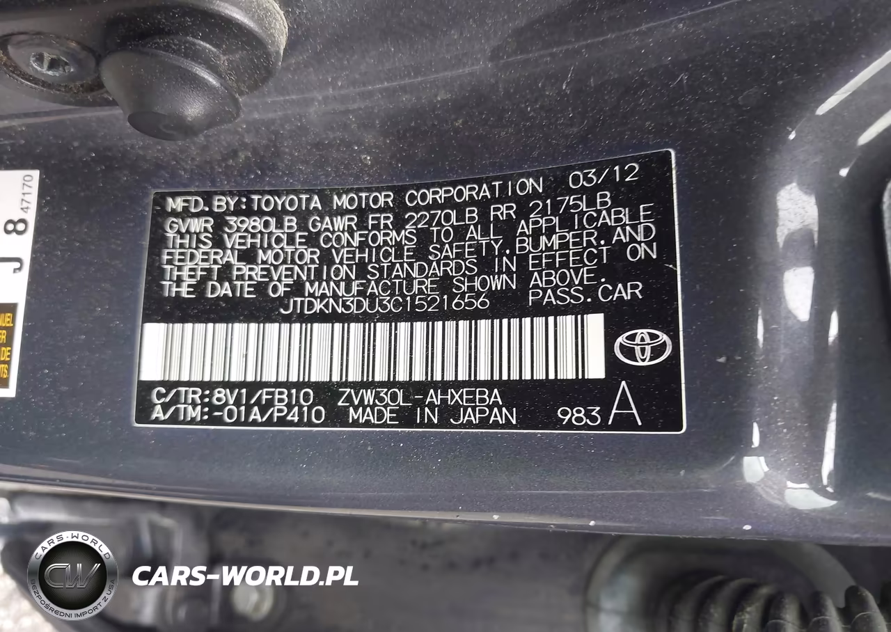 2012 Toyota Prius Two VIN:JTDKN3DU3C1521656 - 9