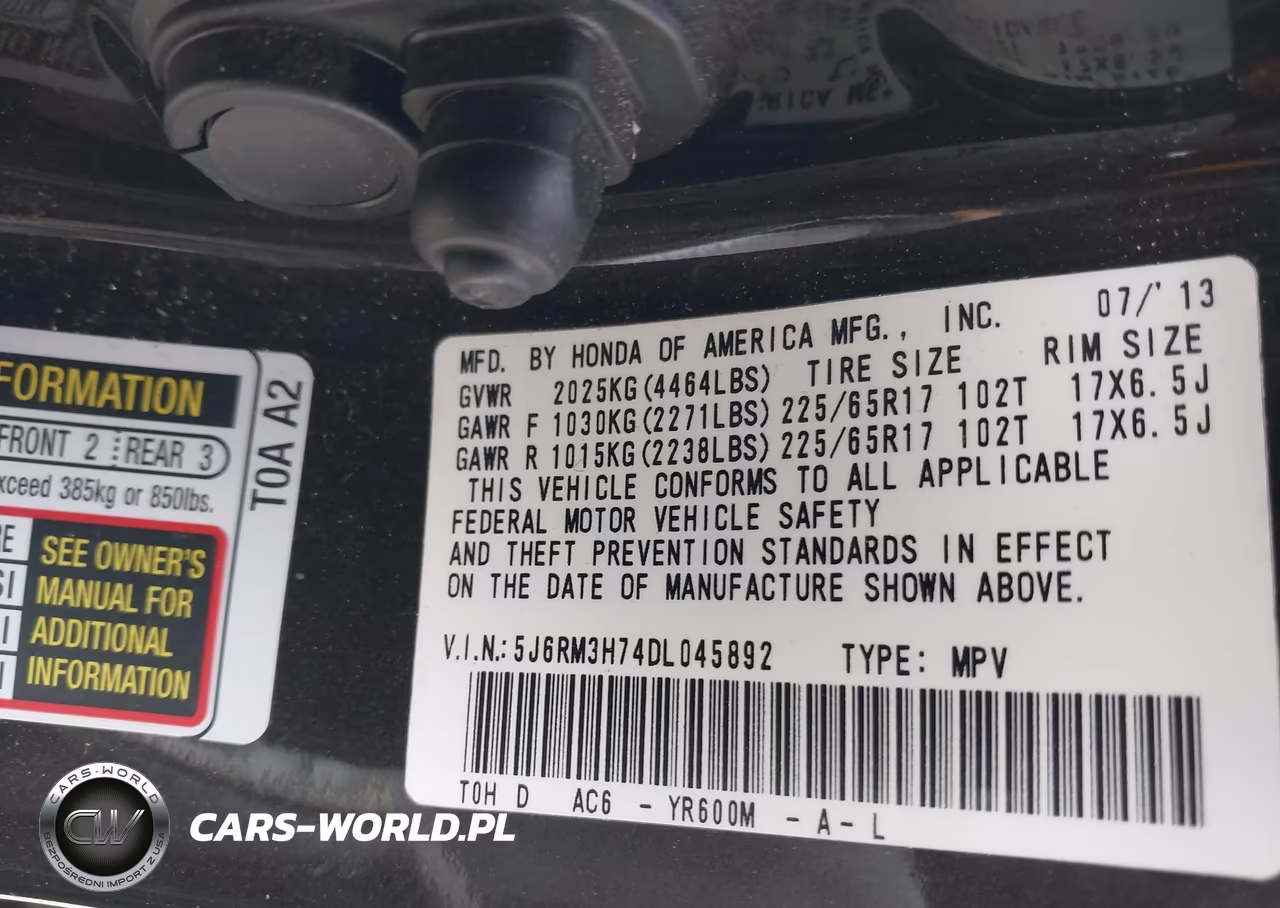 2013 Honda Cr-V Ex-L VIN:5J6RM3H74DL045892 - 9