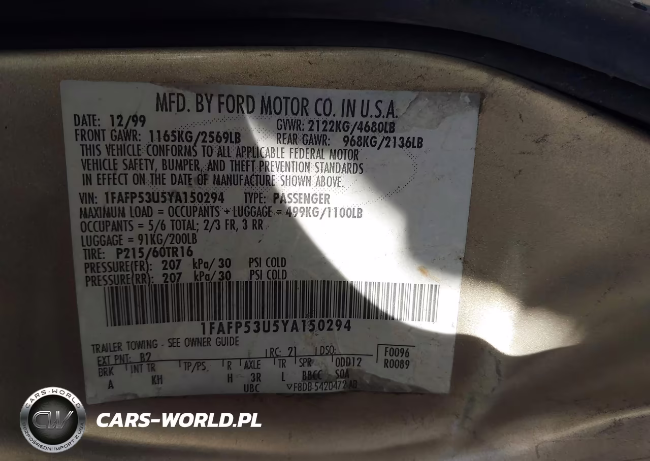 2000 Ford Taurus Se VIN:1FAFP53U5YA150294 - 9