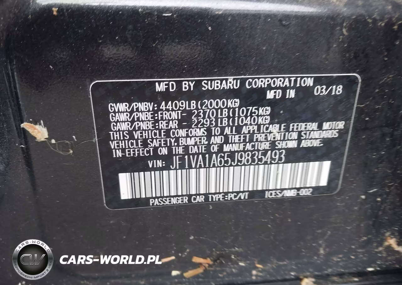 2018 Subaru Wrx VIN:JF1VA1A65J9835493 - 9