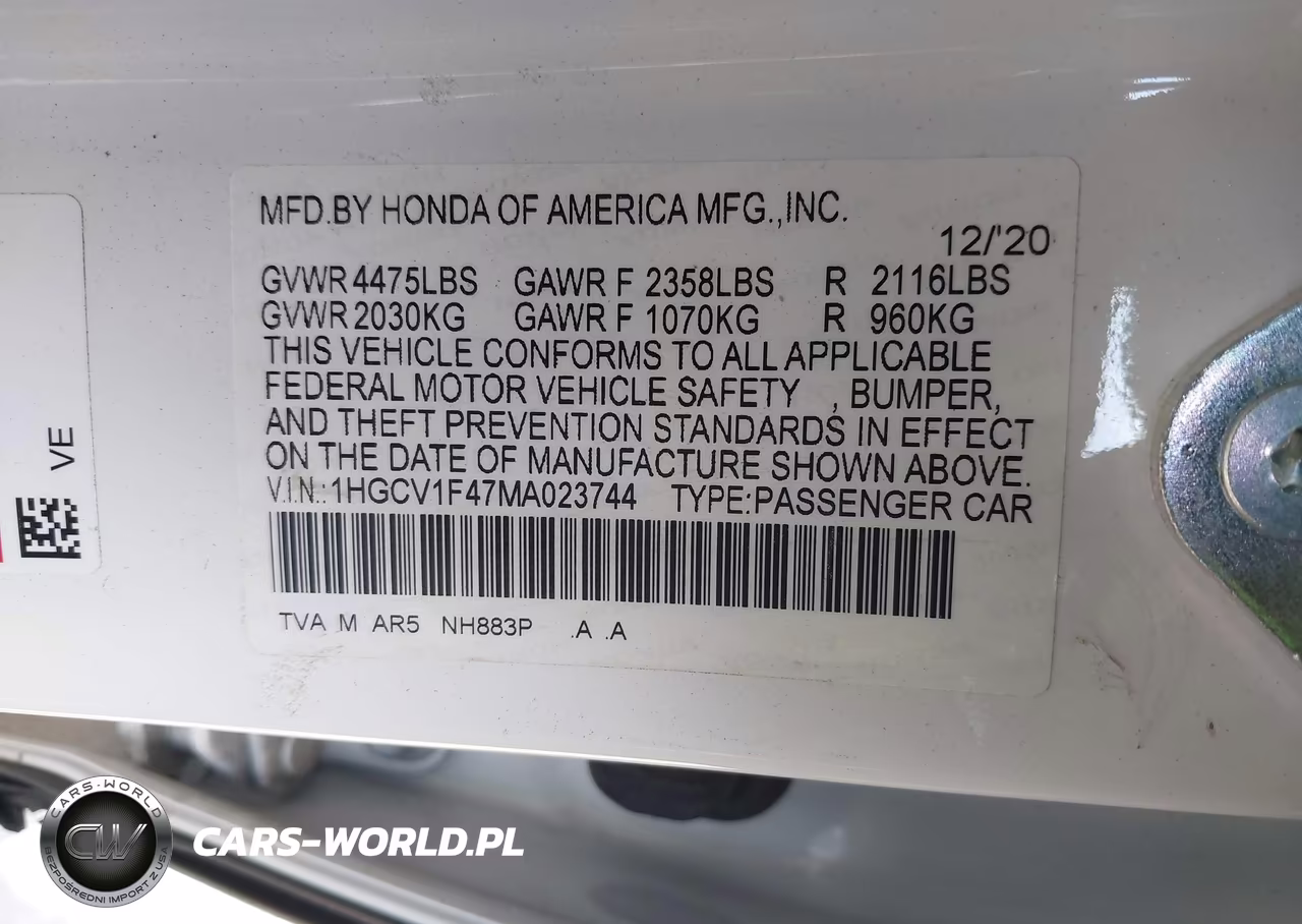 2021 Honda Accord Sport Special Edition VIN:1HGCV1F47MA023744 - 9
