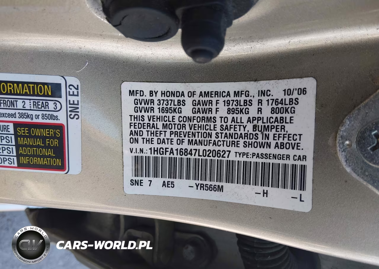 2007 Honda Civic Ex VIN:1HGFA16847L020627 - 9