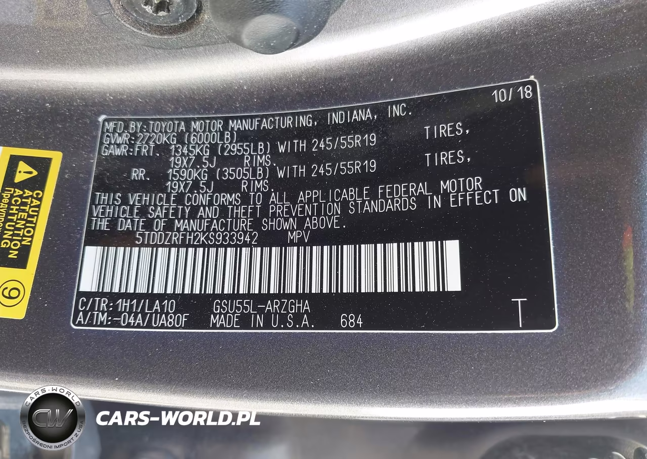 2019 Toyota Highlander Limited Platinum VIN:5TDDZRFH2KS933942 - 9