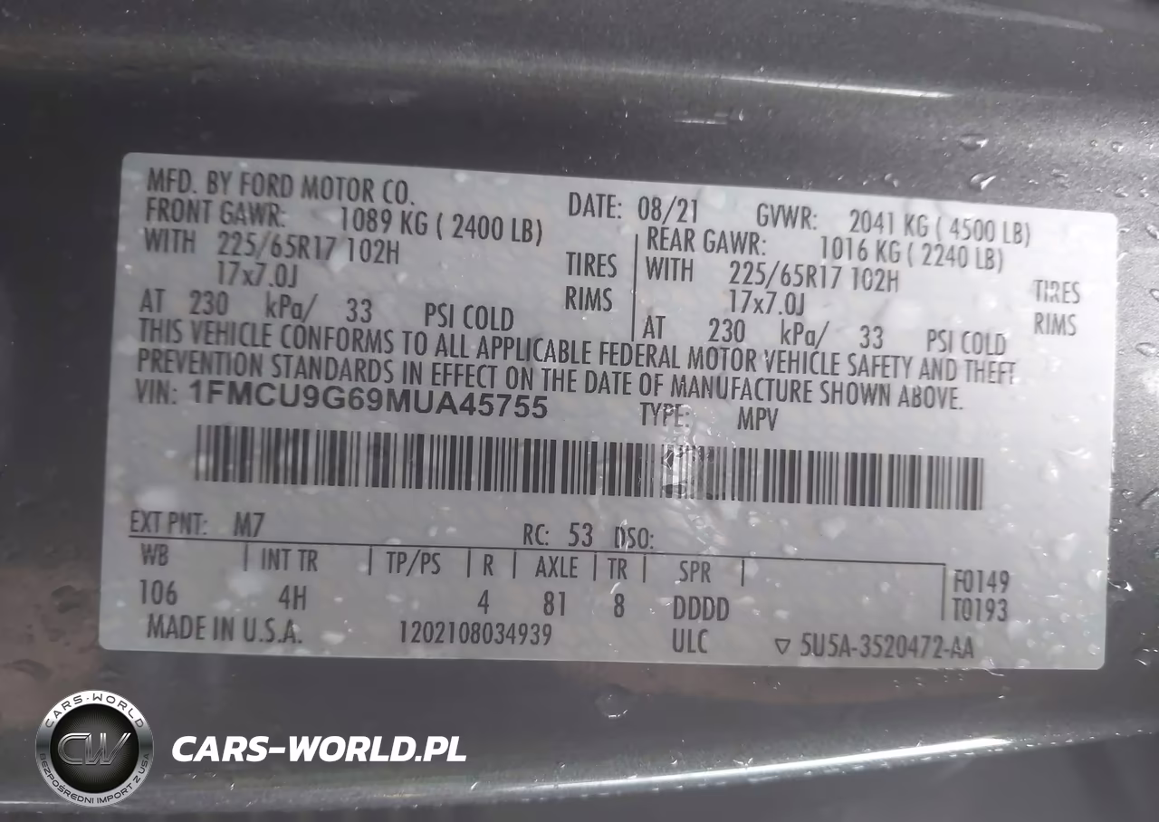 2021 Ford Escape Se VIN:1FMCU9G69MUA45755 - 9