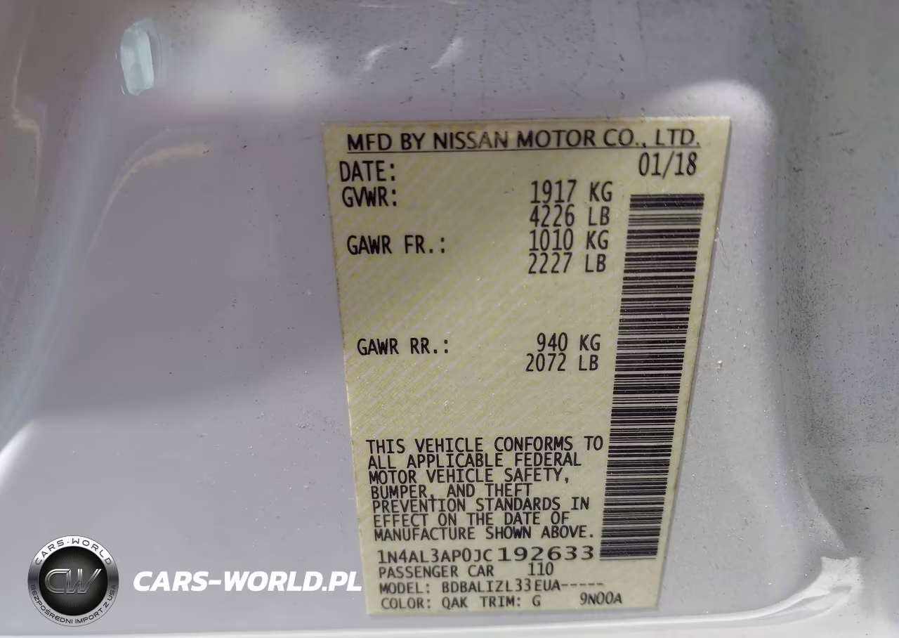 2018 Nissan Altima 2.5 Sv VIN:1N4AL3AP0JC192633 - 9