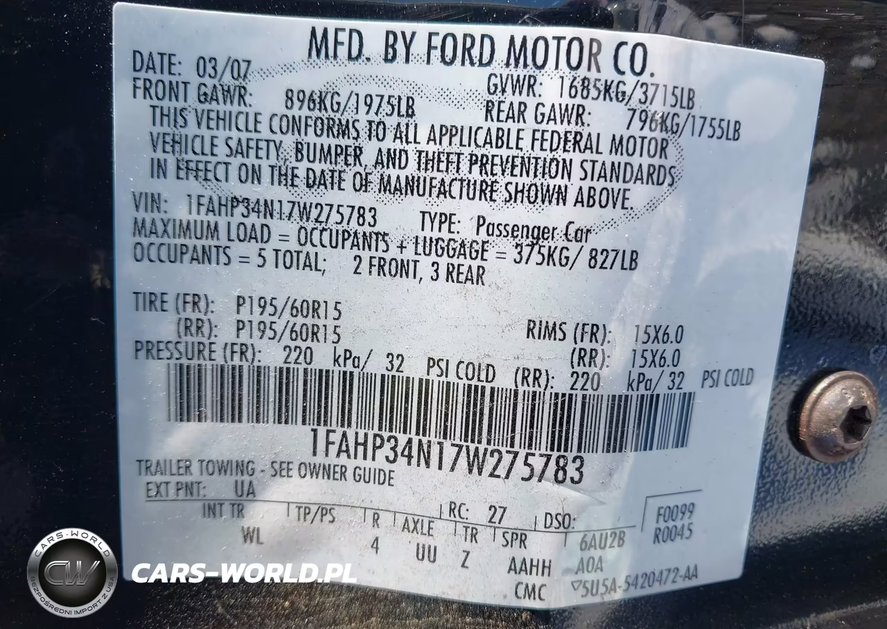 2007 Ford Focus S-Se-Ses VIN:1FAHP34N17W275783 - 9