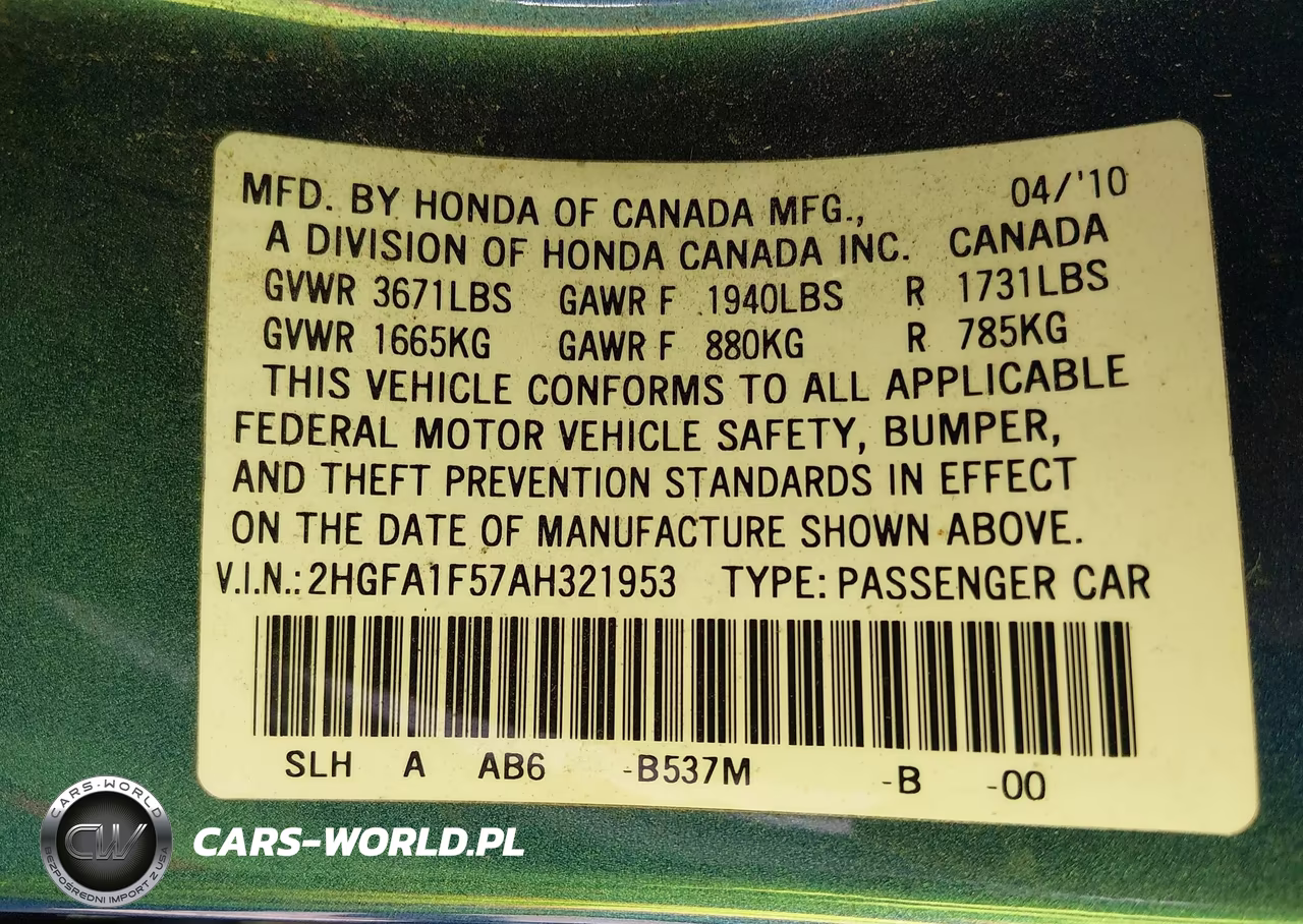 2010 Honda Civic Lx VIN:2HGFA1F57AH321953 - 9