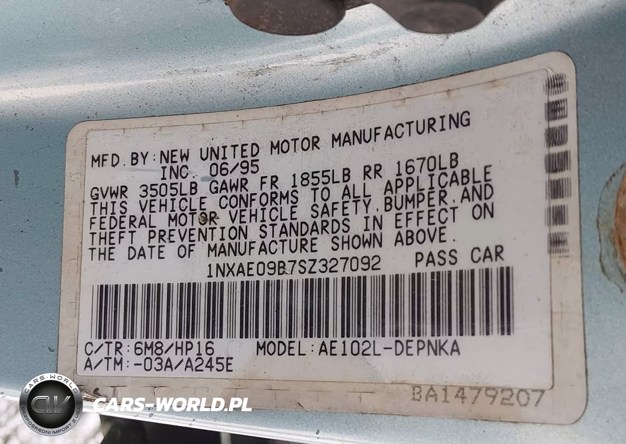 1995 Toyota Corolla Le-Dx VIN:1NXAE09B7SZ327092 - 9