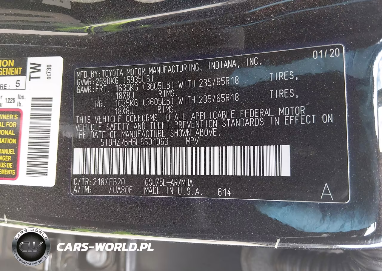 2020 Toyota Highlander Xle VIN:5TDHZRBH5LS501063 - 9