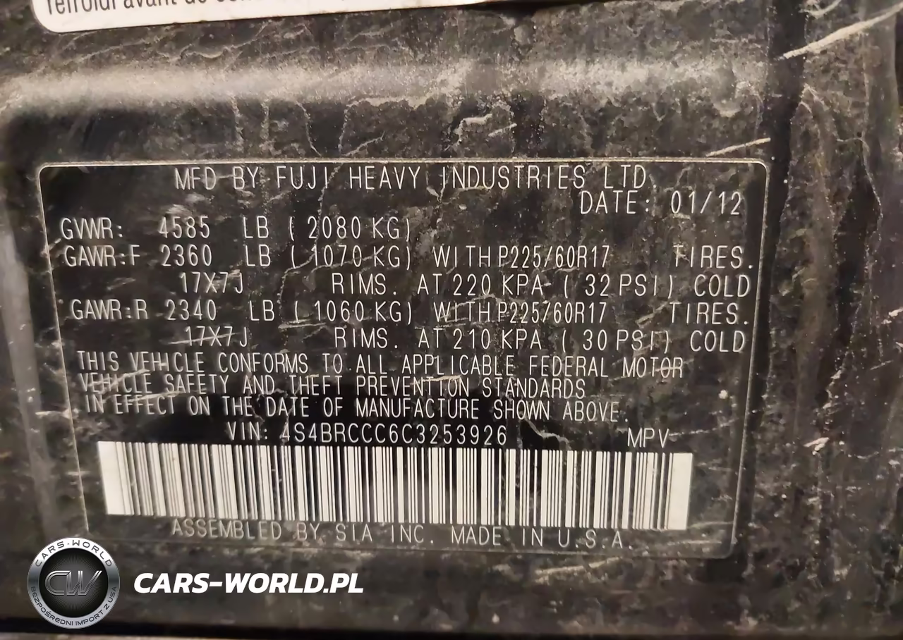 2012 Subaru Outback 2.5I Premium VIN:4S4BRCCC6C3253926 - 9