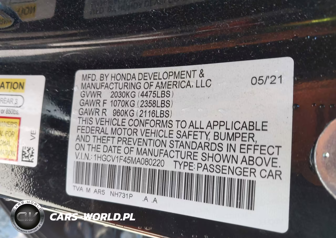 2021 Honda Accord Sport Special Edition VIN:1HGCV1F45MA080220 - 9