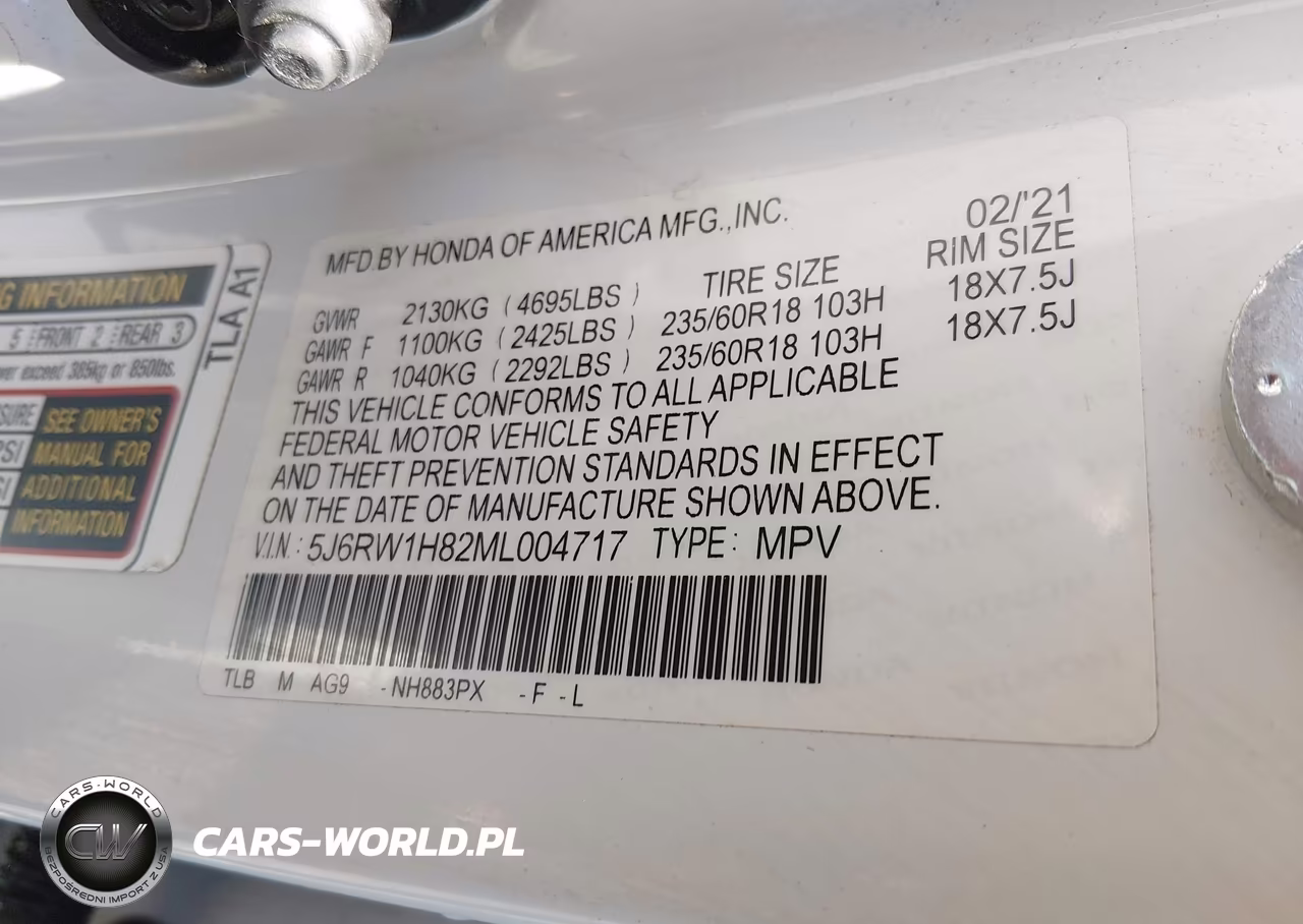 2021 Honda Cr-V 2Wd Ex-L VIN:5J6RW1H82ML004717 - 9