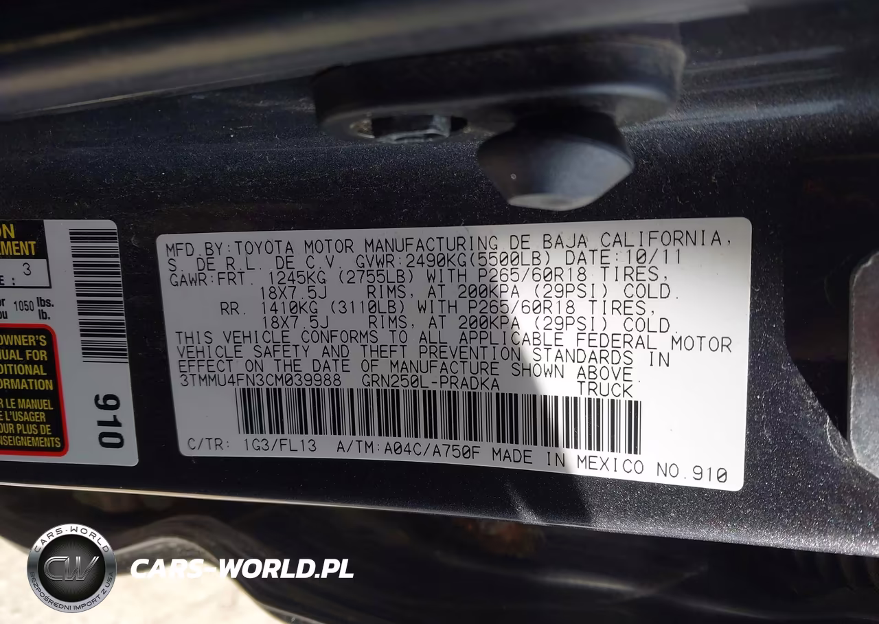 2012 Toyota Tacoma Base V6 VIN:3TMMU4FN3CM039988 - 9