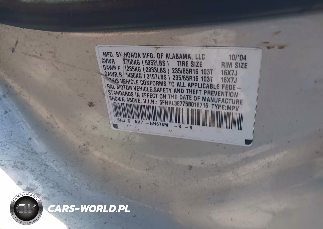 2005 Honda Odyssey Ex-L VIN:5FNRL38775B018716 - 9