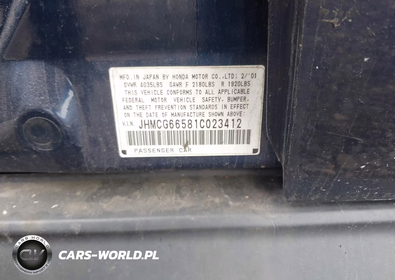 2001 Honda Accord 2.3 Lx VIN:JHMCG66581C023412 - 9