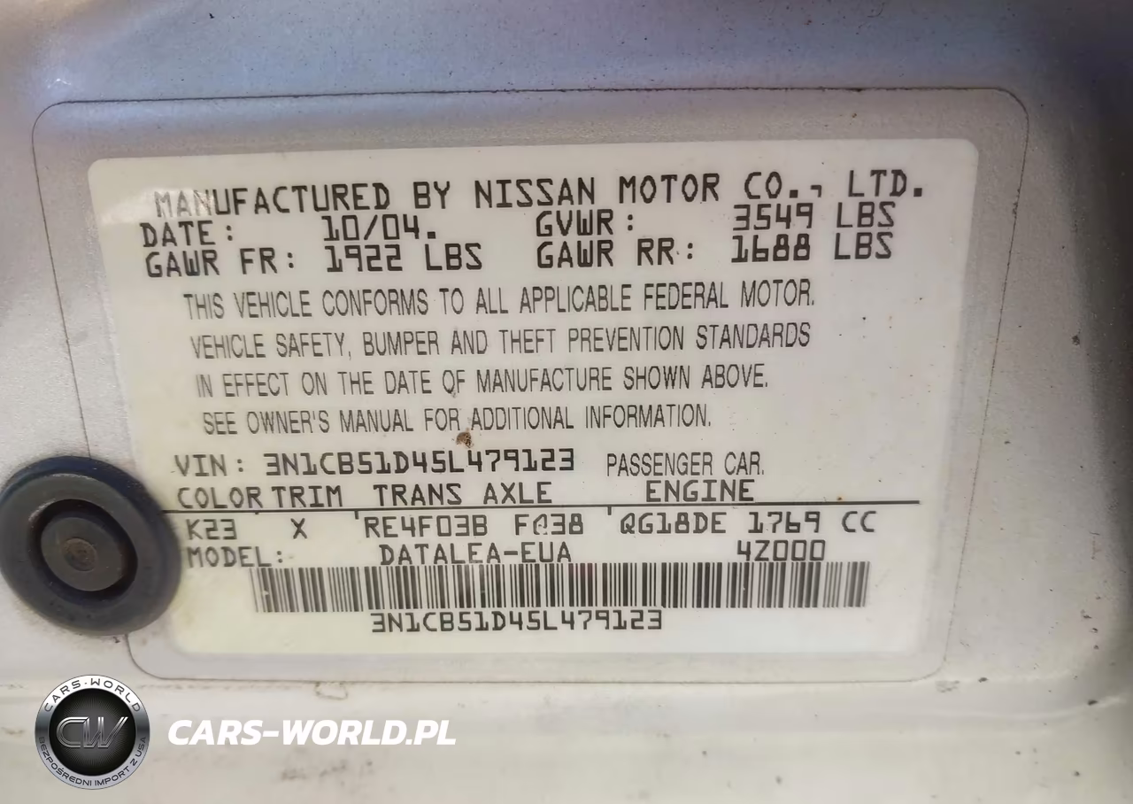 2005 Nissan Sentra 1.8S VIN:3N1CB51D45L479123 - 9