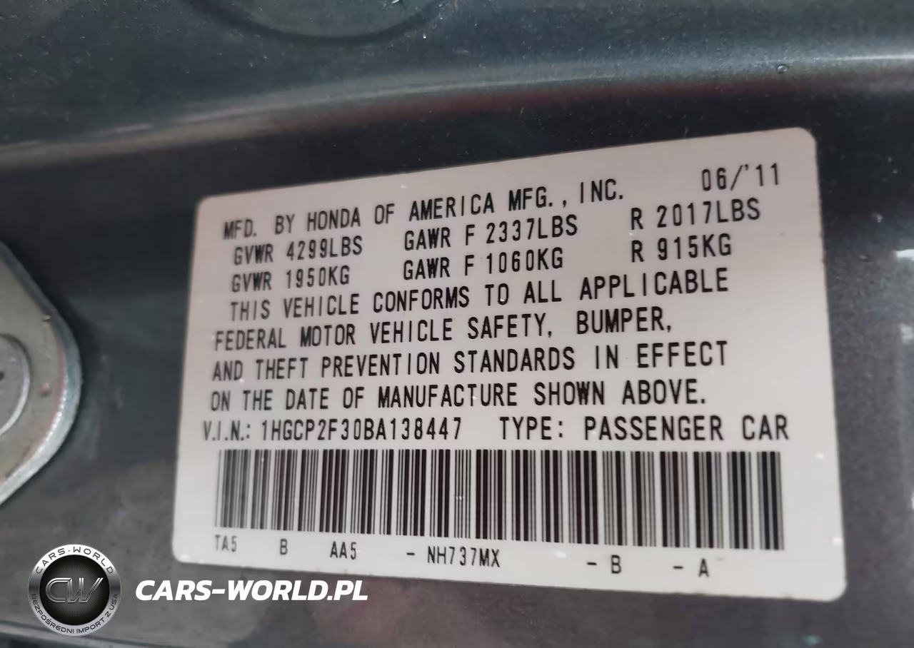 2011 Honda Accord 2.4 Lx VIN:1HGCP2F30BA138447 - 9