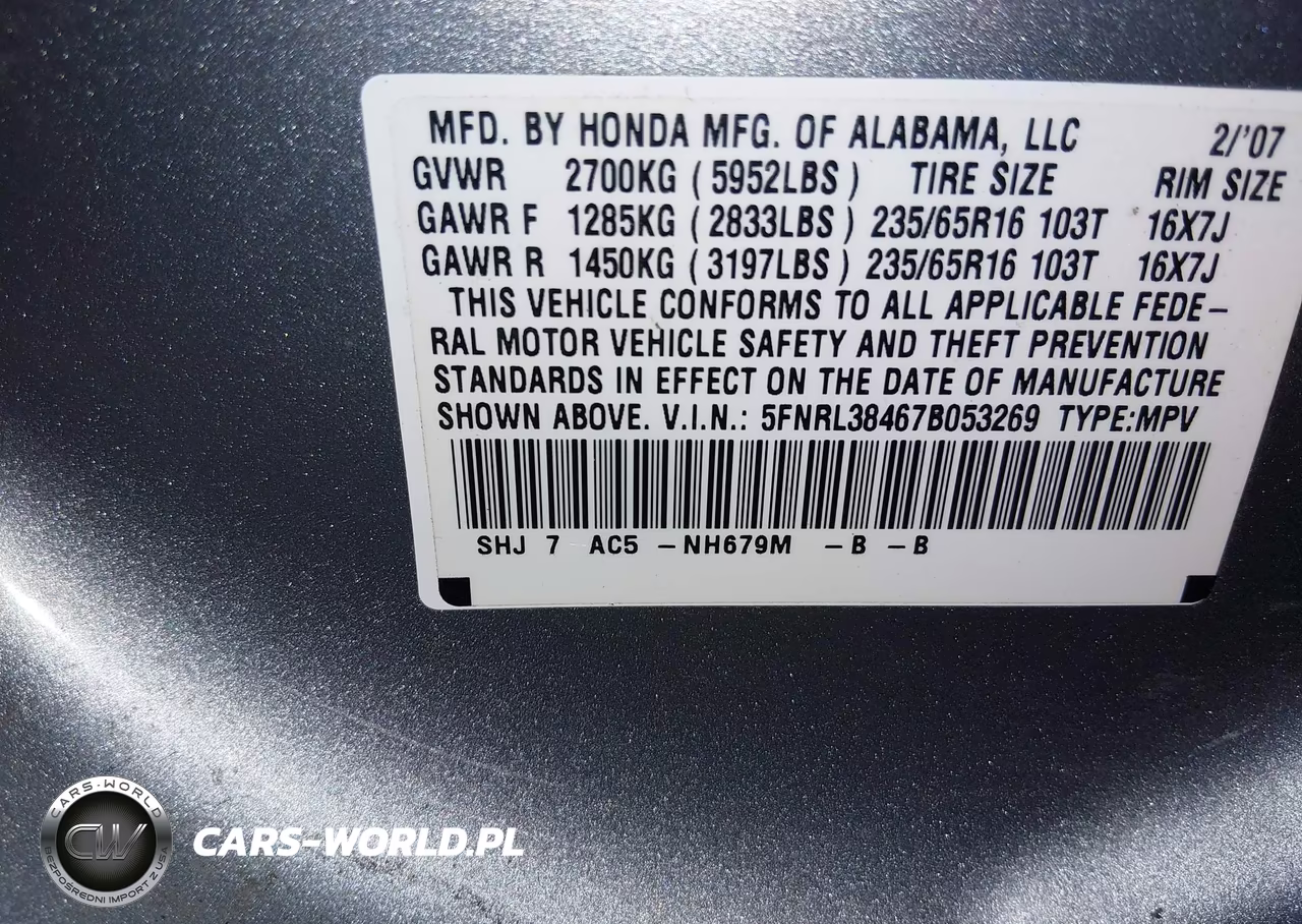2007 Honda Odyssey Ex VIN:5FNRL38467B053269 - 9