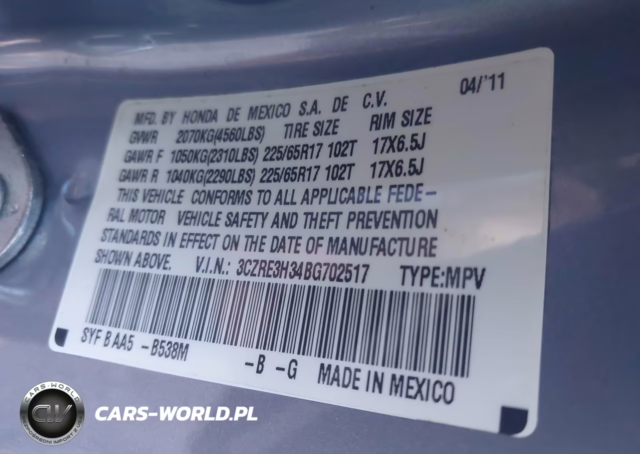 2011 Honda Cr-V Lx VIN:3CZRE3H34BG702517 - 9