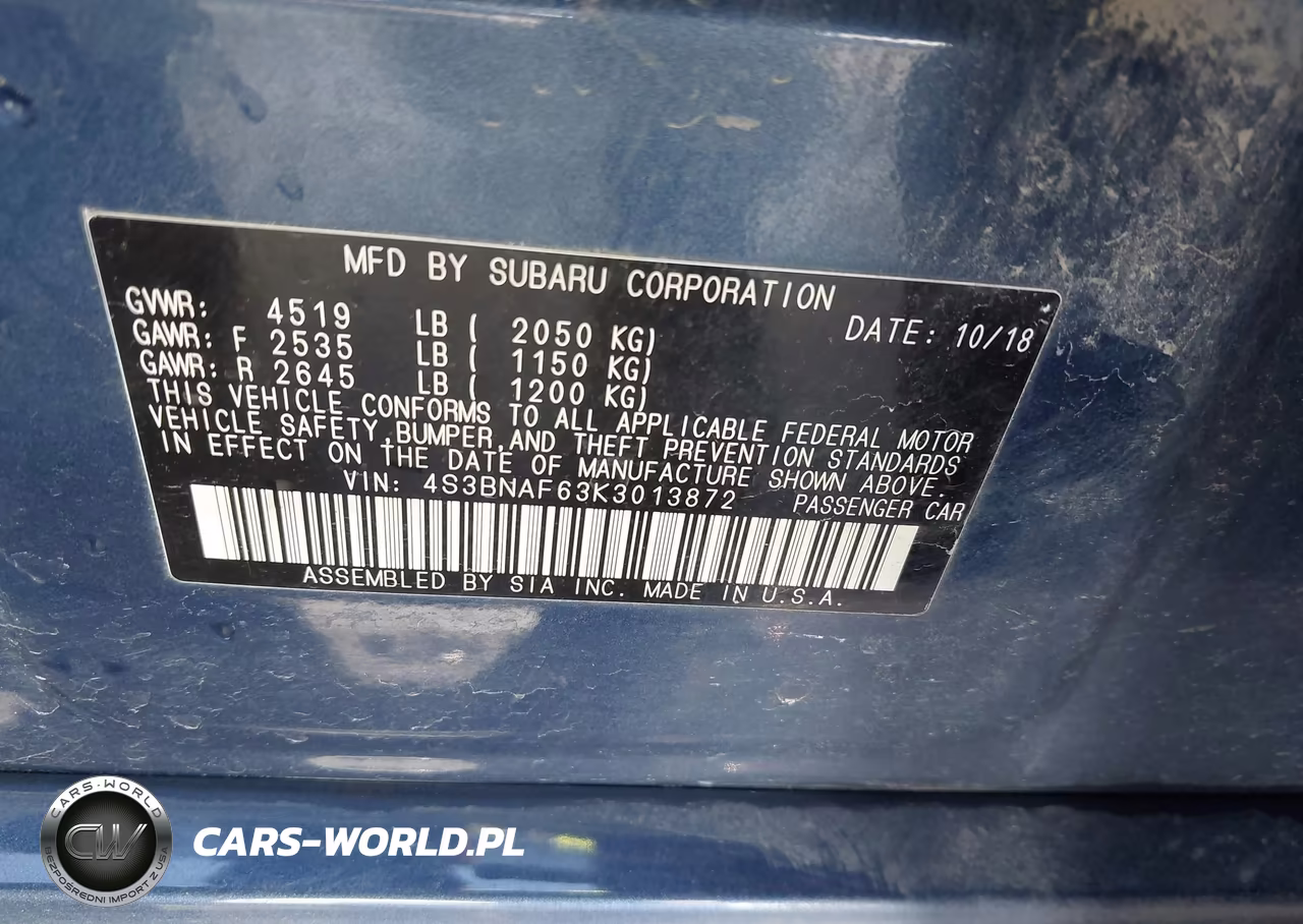 2019 Subaru Legacy 2.5I Premium VIN:4S3BNAF63K3013872 - 9
