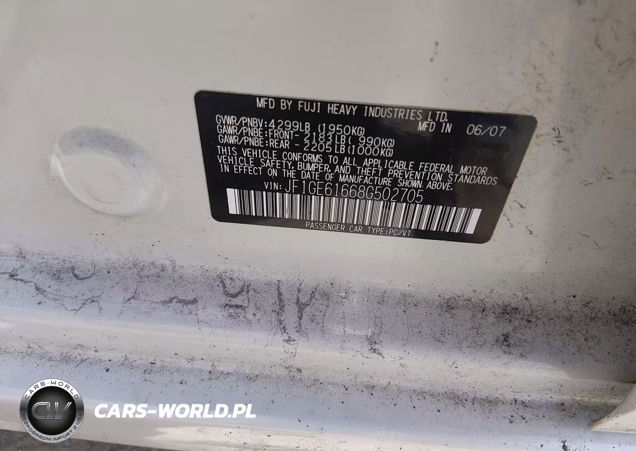 2008 Subaru Impreza (Natl) I VIN:JF1GE61668G502705 - 9
