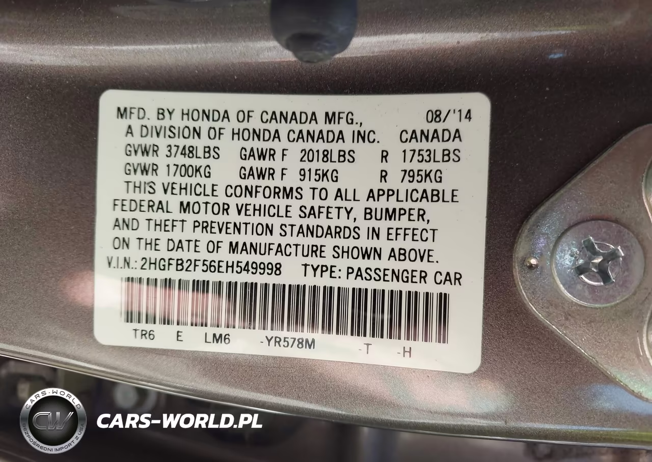 2014 Honda Civic Lx VIN:2HGFB2F56EH549998 - 9