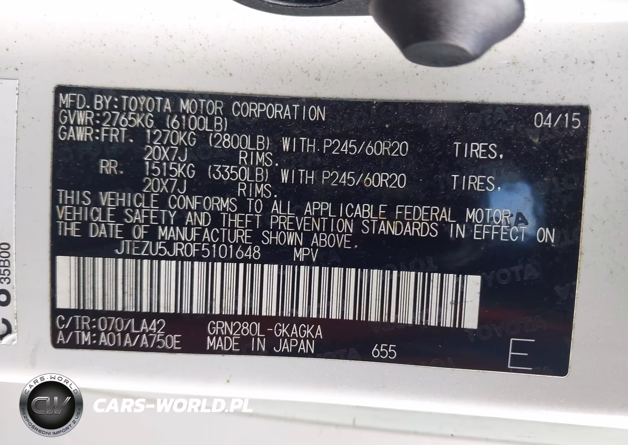 2015 Toyota 4Runner Limited VIN:JTEZU5JR0F5101648 - 9