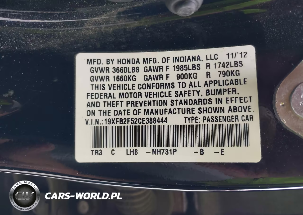 2012 Honda Civic Lx VIN:19XFB2F52CE388444 - 9