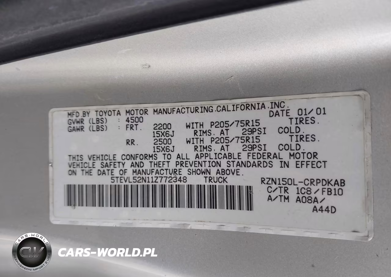 2001 Toyota Tacoma VIN:5TEVL52N11Z772348 - 9