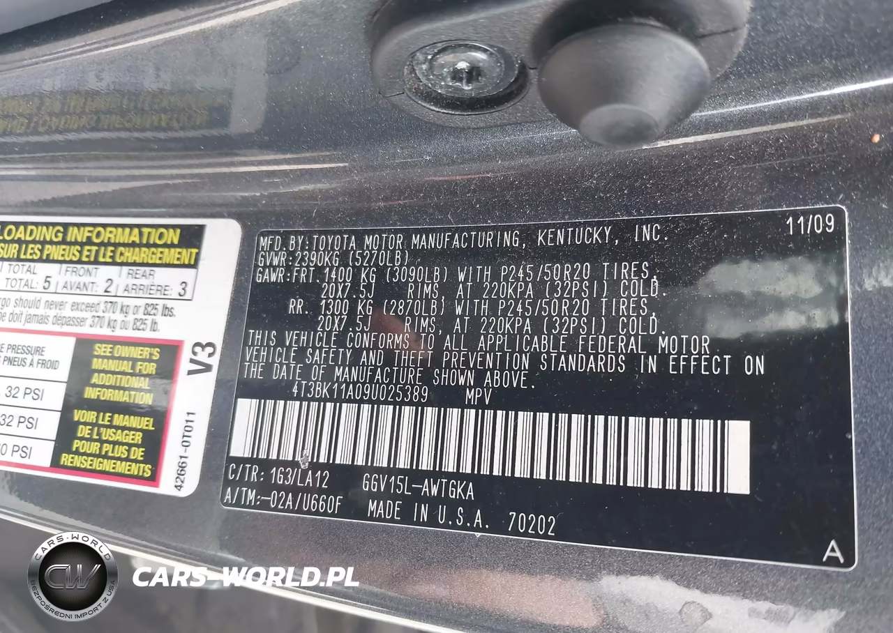 2009 Toyota Venza Base V6 VIN:4T3BK11A09U025389 - 9