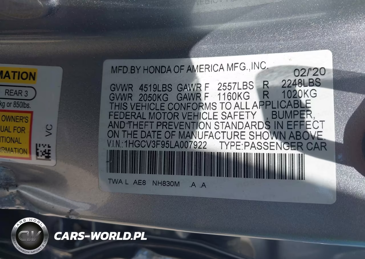 2020 Honda Accord Hybrid Touring VIN:1HGCV3F95LA007922 - 9