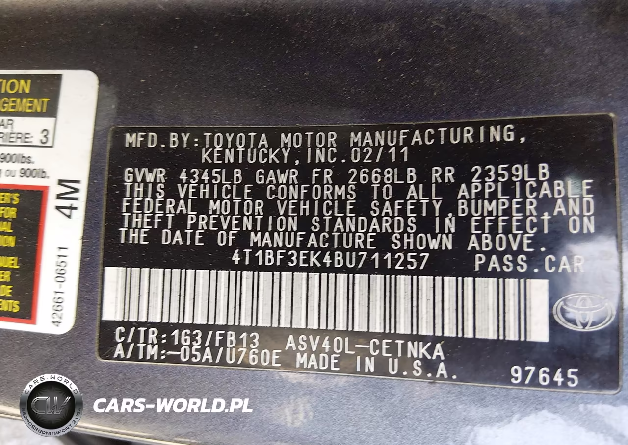 2011 Toyota Camry Le VIN:4T1BF3EK4BU711257 - 9