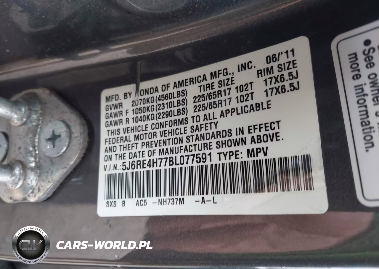 2011 Honda Cr-V Ex-L VIN:5J6RE4H77BL077591 - 9